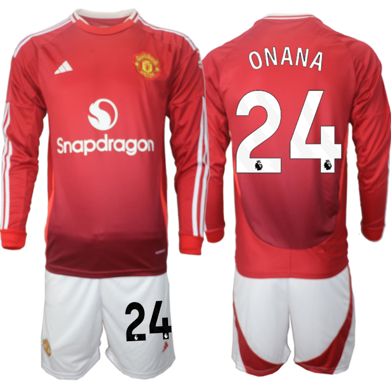 Men 2024-2025 Club Manchester United home Long Sleeves Red #24 Soccer Jersey